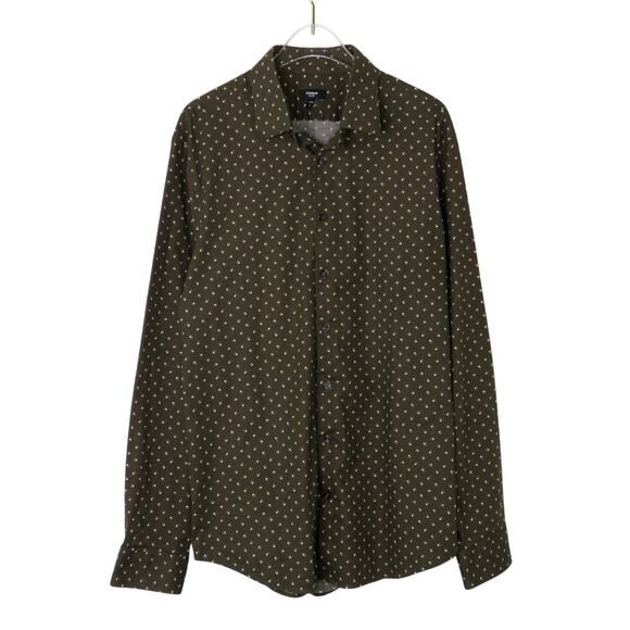 Express Slim 1MX Dark Green Floral Collared Button Down Dress Shirt Men's Medium - Picture 2 of 6